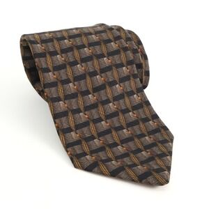 Robert Talbott Studio Necktie Brown Black Geometric Pattern Silk‎ Mens Tie